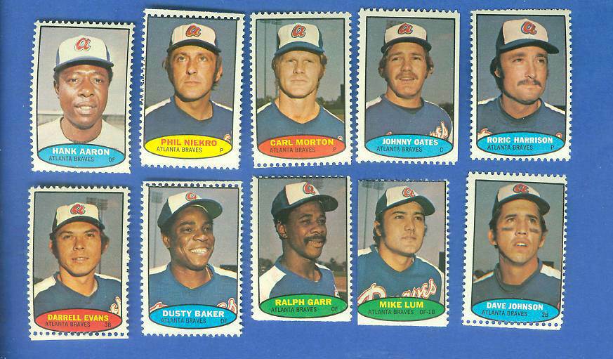  Braves - 1974 Topps Stamps COMPLETE TEAM SET (10 stamps) Baseball cards value
