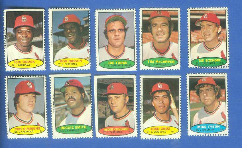 Cardinals - 1974 Topps Stamps COMPLETE TEAM SET (10 stamps) Baseball cards value
