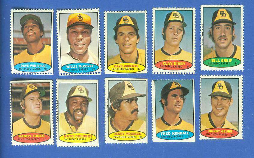  Padres - 1974 Topps Stamps COMPLETE TEAM SET (10 stamps) Baseball cards value