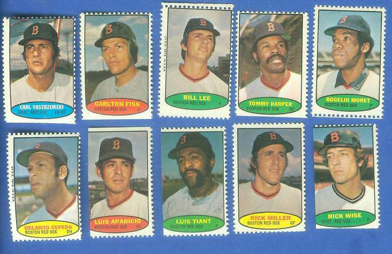  Red Sox - 1974 Topps Stamps COMPLETE TEAM SET (10 stamps) Baseball cards value