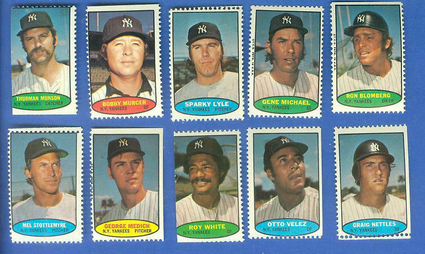  Yankees - 1974 Topps Stamps COMPLETE TEAM SET (10 stamps) Baseball cards value