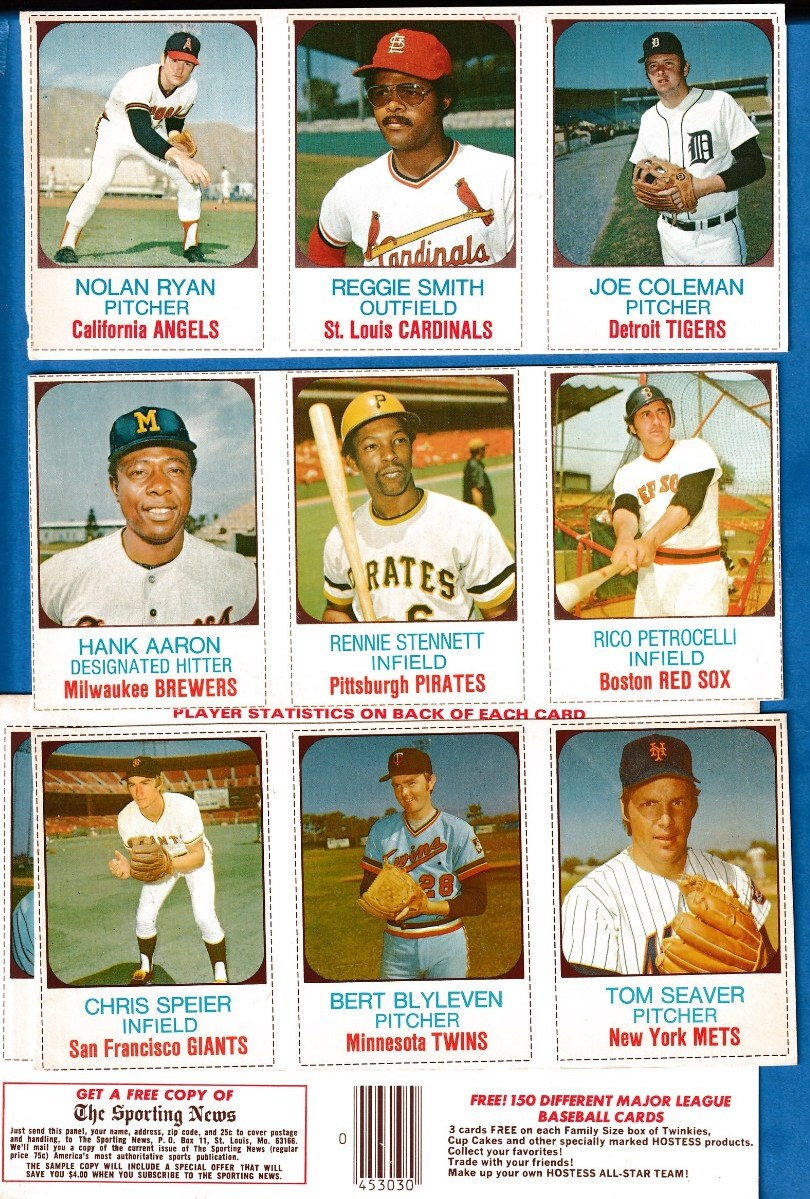  1975 Hostess  -  Lot (16) diff. PANELS! 10 w/HALL-OF-FAMERS:Ryan,Aaron !!! Baseball cards value