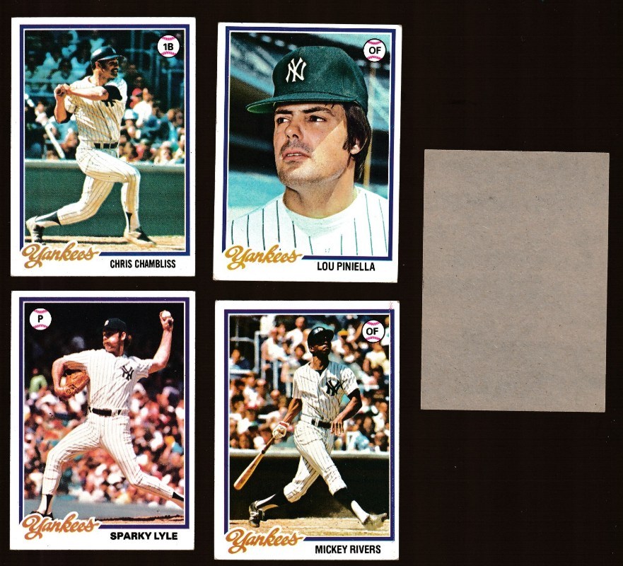  Yankees - 1978 Topps BLANK-BACK PROOFs - Team Lot (4) different Baseball cards value