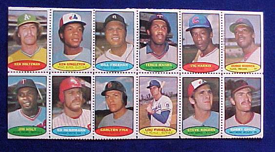 1974 Topps STAMPS SHEET #14 Fergie Jenkins, Carlton Fisk, Lou Piniella Baseball cards value