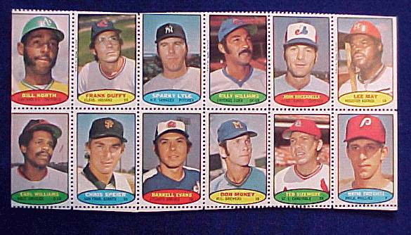 1974 Topps STAMPS SHEET #17 Sparky Lyle, Billy Williams, Lee May Baseball cards value
