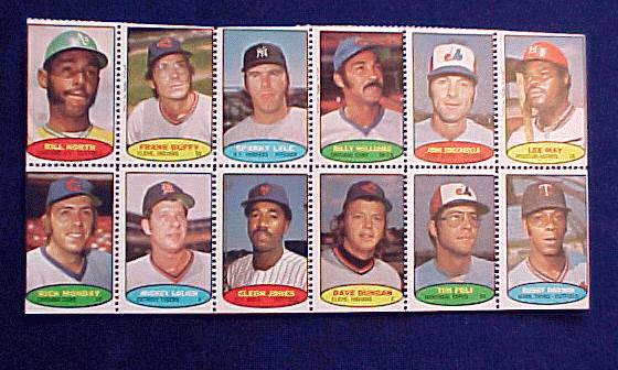 1974 Topps STAMPS SHEET #18 Sparky Lyle, Billy Williams, Lee May Baseball cards value