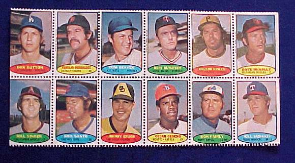 1974 Topps STAMPS SHEET #24 TOM SEAVER, Don Sutton, Ron Santo Baseball cards value
