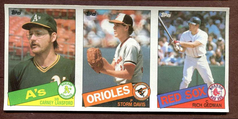 1985 Topps  - 3-Card Panel - Carney Lansford, Storm Davis & Rich Gedman Baseball cards value