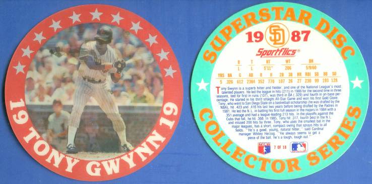 Tony Gwynn - 1987 Sportflics SUPERSTAR DISCS # 7 - Lot of (10) (Padres) Baseball cards value