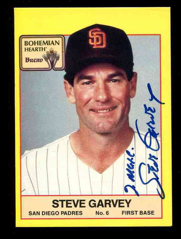 1987 Bohemian Hearth # 6 Steve Garvey AUTOGRAPHED (Padres) Baseball cards value