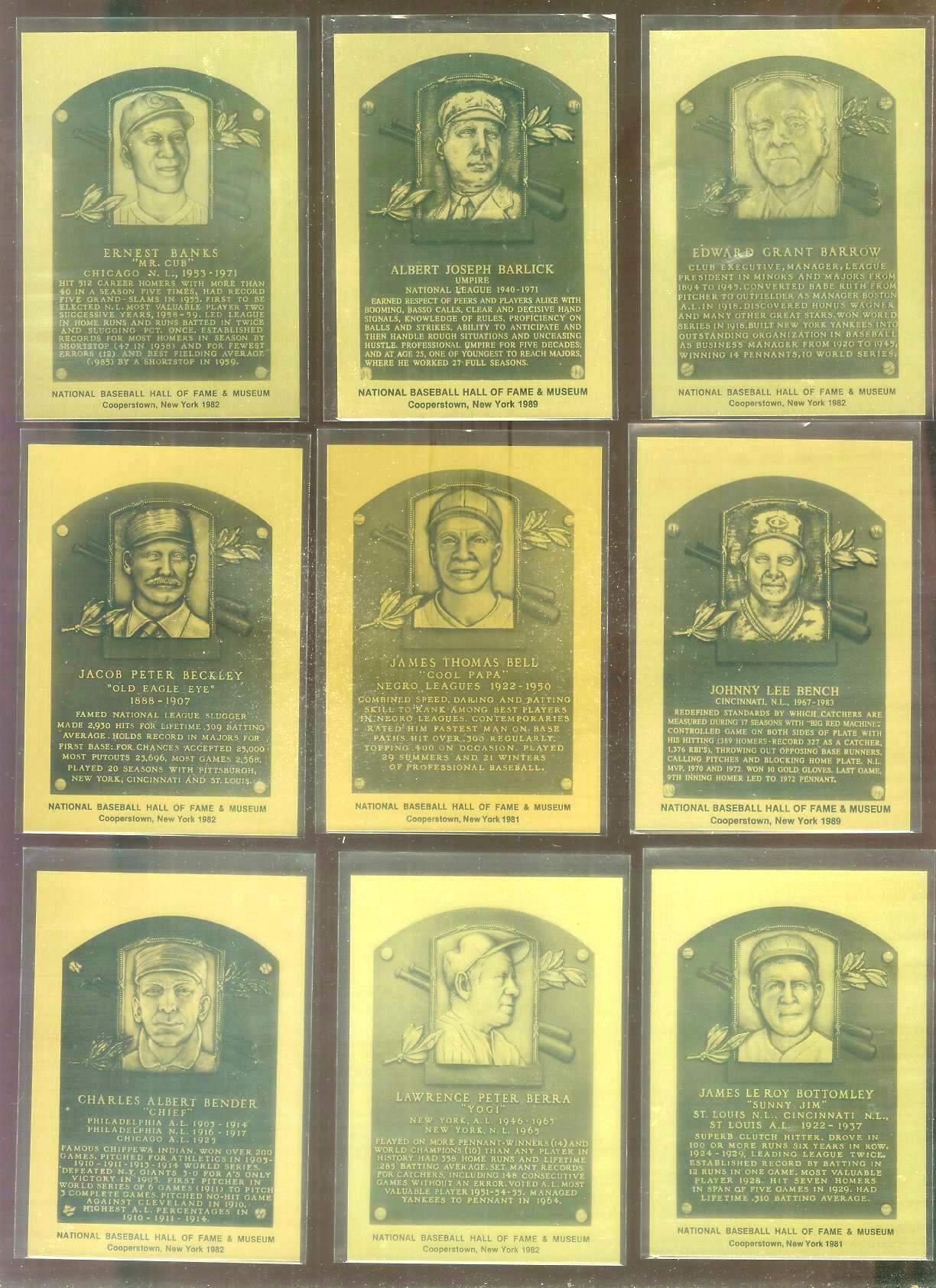 1981-89 Hall-of-Fame METAL PLAQUE #  1 James 'Cool Papa' Bell Baseball cards value