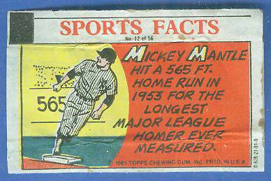 1981 Topps Thirst Break #12 Mickey Mantle '565 ft. Home Run' Baseball cards value
