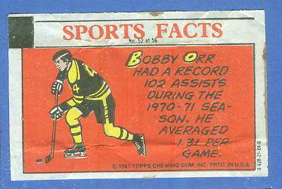 1981 Topps Thirst Break #52 Bobby Orr 'Assist Record' Baseball cards value