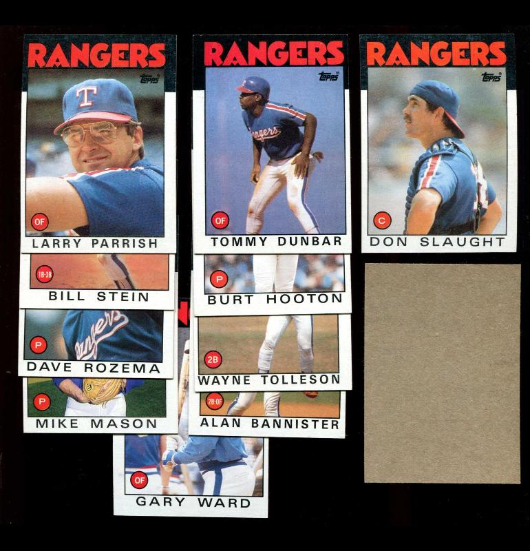  Rangers - 1986 Topps BLANK-BACK PROOFs - Team Lot (10) Baseball cards value