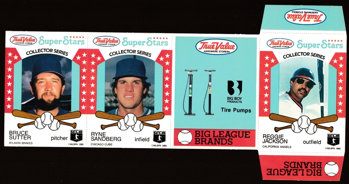  1986 True Value UNFOLDED PANEL/PROOF - Reggie Jackson/Ryne Sandberg... Baseball cards value