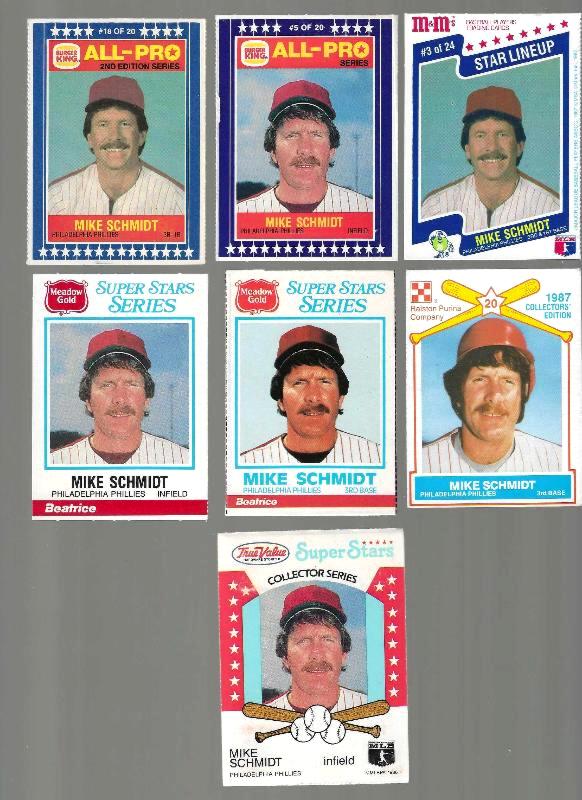 Mike Schmidt -  1986-1987 FOOD ISSUES + True Value panel - Lot of (7) Baseball cards value