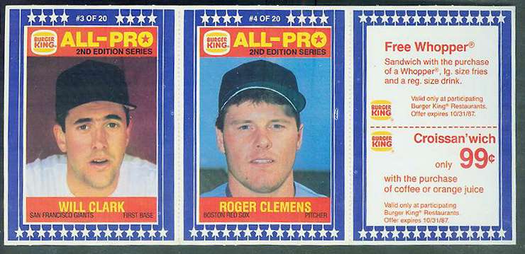 Roger Clemens - 1987 Burger King 'All-Pro' - Lot of (25) COMPLETE PANELS Baseball cards value