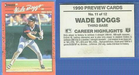 Wade Boggs - 1990 Donruss PREVIEW/PROMO #11 (Red Sox) Baseball cards value