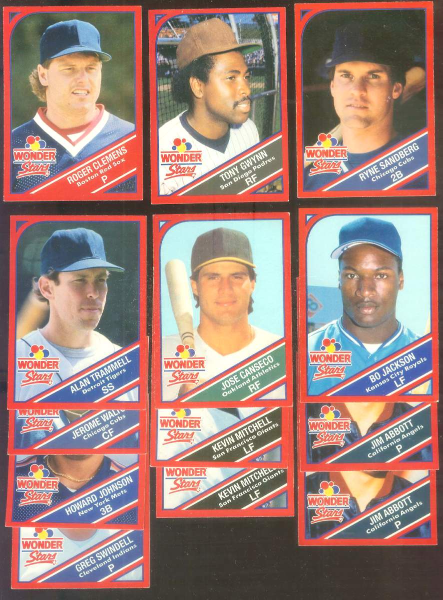 1990 Wonder Bread - Lot of (13) assorted w/STARS ! Baseball cards value