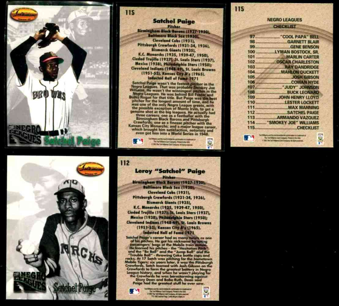  Satchel Paige - 1993 Ted Williams Co. NEGRO LEAGUES PROMO #115 (Browns) Baseball cards value