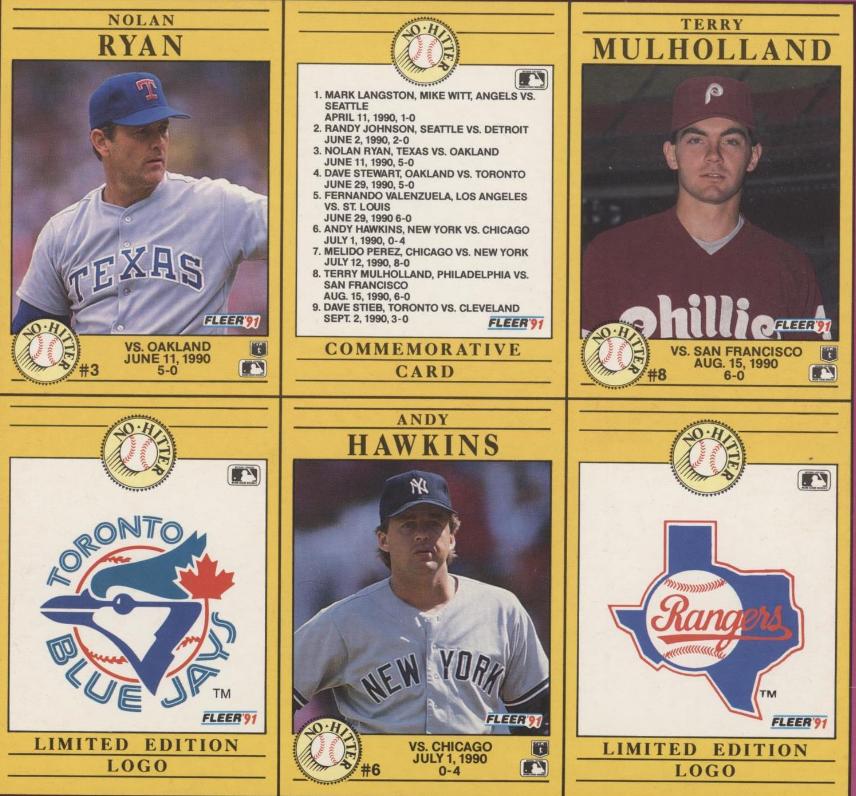 Nolan Ryan -  1991 Fleer BOX BOTTOM - 6-card panel w/(2) Ryan cards Baseball cards value
