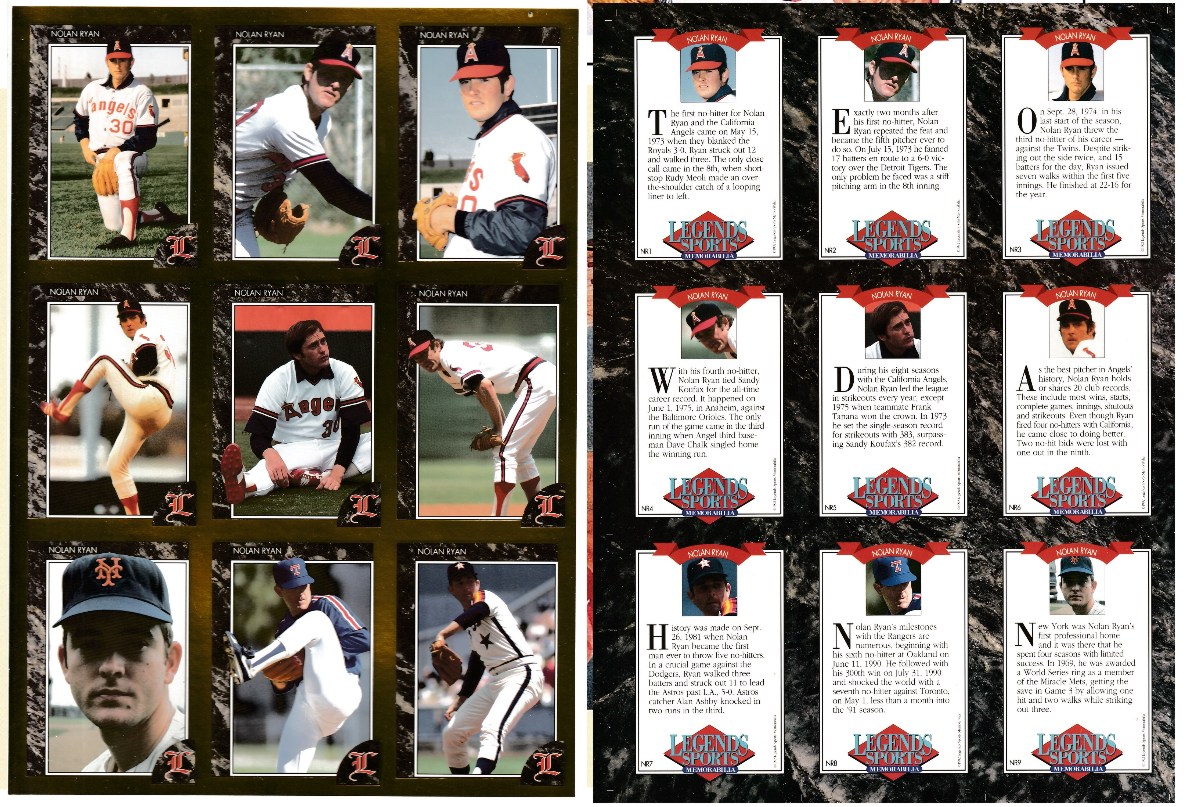 1992 Legends Magazine - Nolan Ryan (25) UNCUT GOLD FOIL 9-card Set SHEETs Baseball cards value