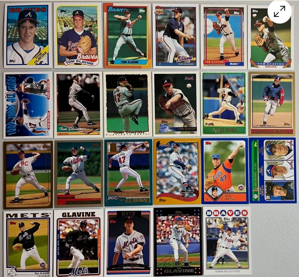 Tom Glavine -  TOPPS (1988-2000) - Lot of (22) different Baseball cards value