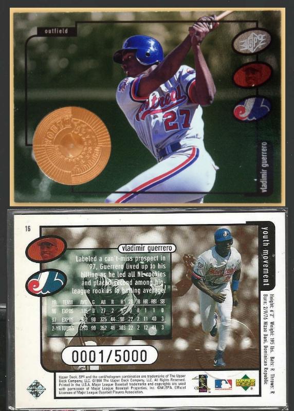 Vladimir Guerrero - 1998 SPx Finite # 16 (*** RARE *** Serial #0001) Baseball cards value