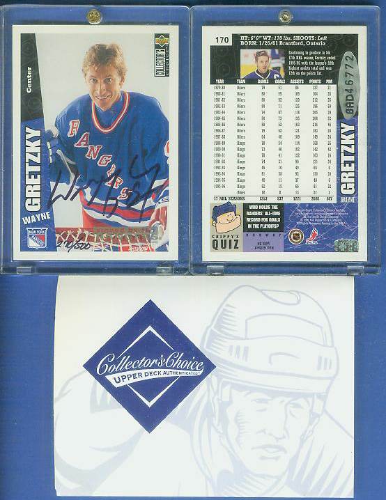  Wayne Gretzky - UDA AUTOGRAPHED - 1996-97 Collector's Choice (Rangers) Hockey cards value