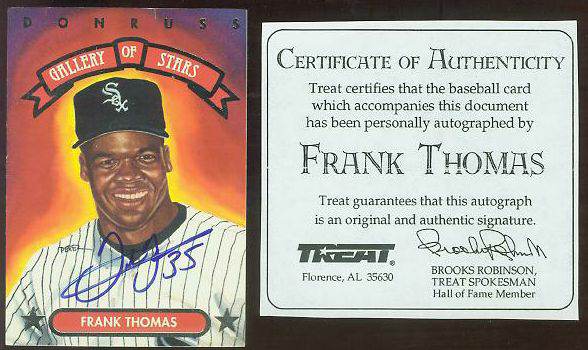  Frank Thomas - 1992 Donruss 'Gallery of Stars' AUTOGRAPH Baseball cards value