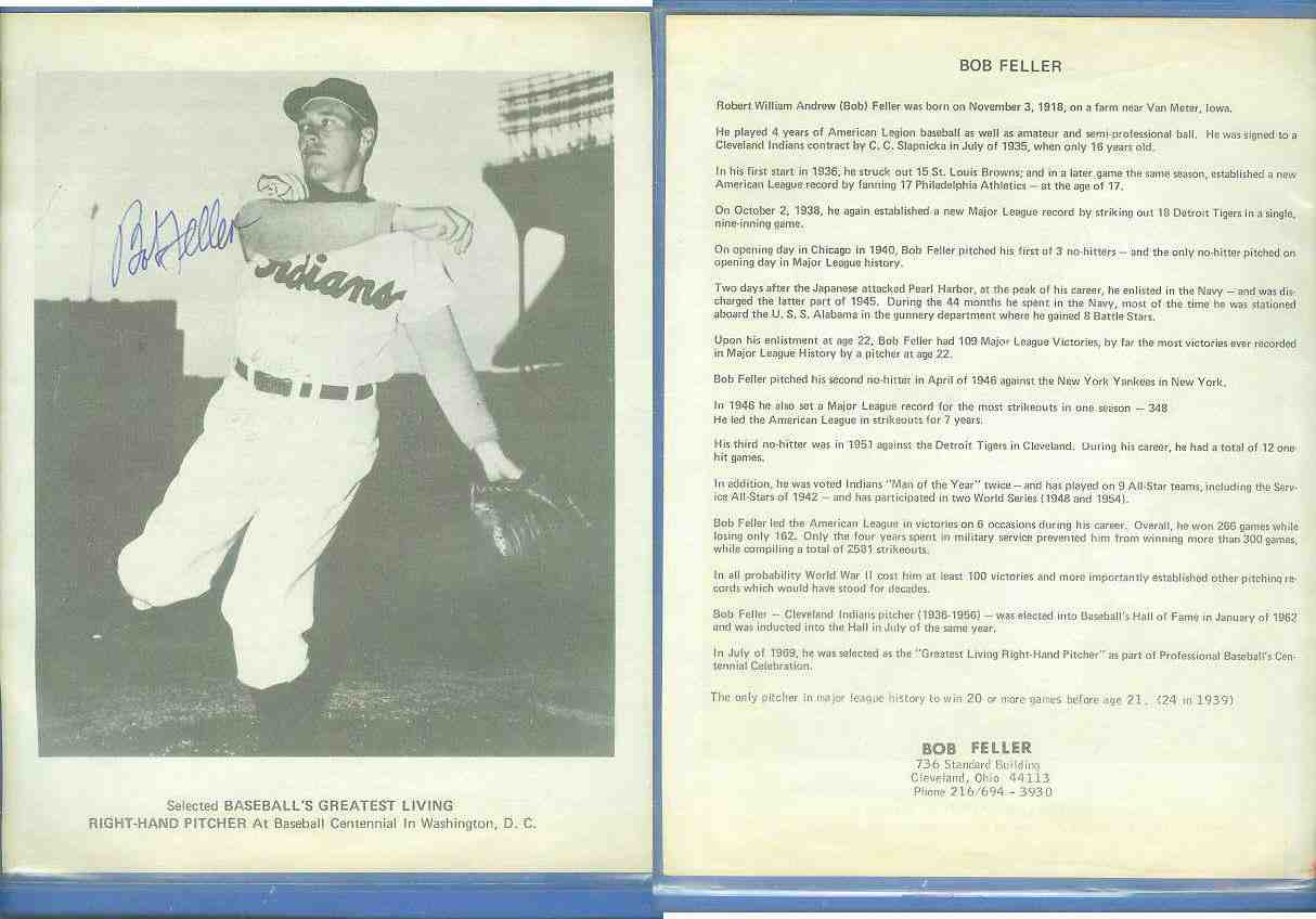  Bob Feller - Autographed 8-1/2x11 B&W Greatest Right-Handed Pitcher Photo Baseball cards value