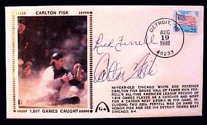  Carlton Fisk/Rick Ferrell - 1988 AUTOGRAPHED Gateway Cachet SIGNED BY BOTH Baseball cards value
