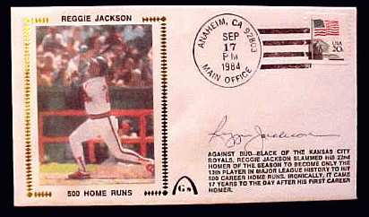  Reggie Jackson - 1984 AUTOGRAPHED Gateway Cachet '500 HOME RUNS' (Angels) Baseball cards value