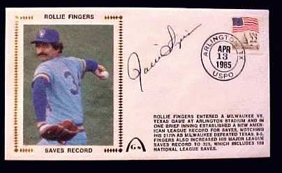  Rollie Fingers - 1985 AUTOGRAPHED Gateway Cachet 'SAVES RECORD' (Brewers) Baseball cards value