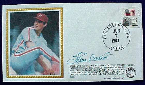  Steve Carlton - 1983 AUTOGRAPHED Renata Galasso Cachet Baseball cards value
