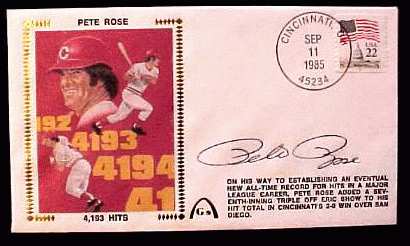 Pete Rose - 1985 AUTOGRAPHED (RED) Gateway Cachet '4,193 HITS' Baseball cards value