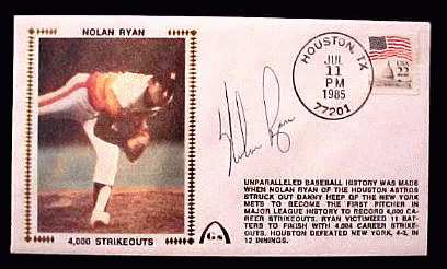 Nolan Ryan - 1985 AUTOGRAPHED Gateway Cachet '4,000 STRIKEOUTS' Baseball cards value