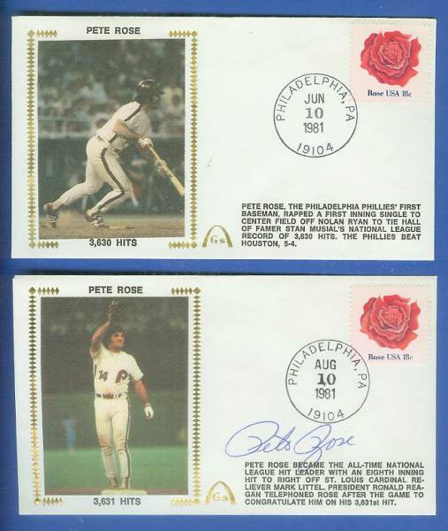 Pete Rose - 1981 AUTOGRAPHED Gateway Cachets COMBO '3,630 & 3,631 HITS' Baseball cards value