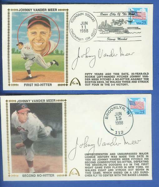  Johnny Vander Meer - 1988 AUTOGRAPHED Gateway Cachets COMBO '2 NO-HITTERS' Baseball cards value