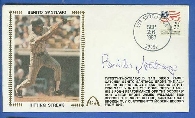  Benito Santiago - 1987 AUTOGRAPHED Gateway Cachet 'HITTING STREAK' (Padres Baseball cards value