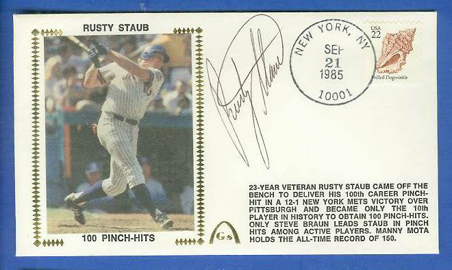  Rusty Staub - 1985 AUTOGRAPHED Gateway Cachet '100 PINCH-HITS' (Mets) Baseball cards value