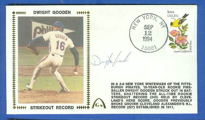  Dwight Gooden - 1984 AUTOGRAPHED Gateway Cachet 'ROOKIE STRIKEOUT RECORD' Baseball cards value