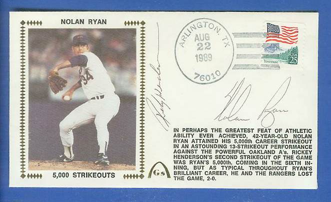 Nolan Ryan - 1989 DUAL-AUTOGRAPHED Gateway Cachet '5,000 Strikeouts' Baseball cards value