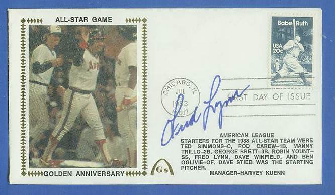  Fred Lynn - 1983 AUTOGRAPHED Gateway Cachet 'ALL-STAR GAME GOLDEN ANNIV.' Baseball cards value