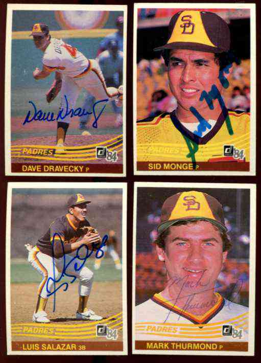  PADRES - Lot (4) Autographed 1984 Donruss cards w/Dave Dravecky w/LOA Baseball cards value