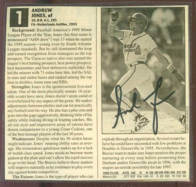  Andruw Jones - Autographed B&W 1995/96 Magazine Article [#a] (5x5) Baseball cards value