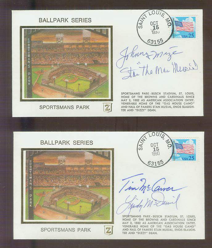  Stan Musial/Johnny Mize - 1990 DUAL-AUTOGRAPHED Sportsmans Park Z-Cachet Baseball cards value
