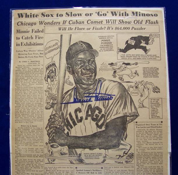  Minnie Minoso - AUTOGRAPHED 1956 Sporting News ILLUSTRATION (White Sox) Baseball cards value