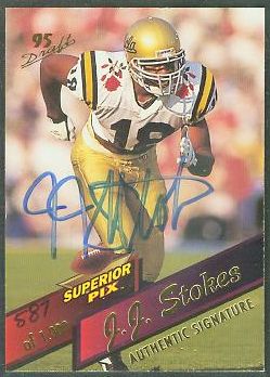  J.J. Stokes - 1995 Superior Pix #75 AUTOGRAPHED insert Football cards value