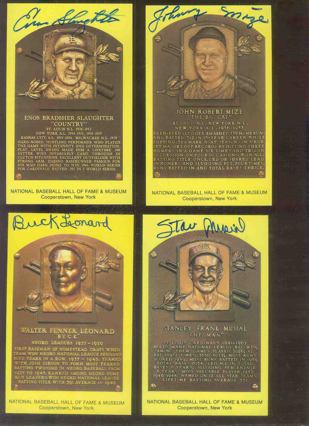  Johnny Mize - AUTOGRAPHED (LOA) Hall-of-Fame Gold Plaque Postcard Baseball cards value